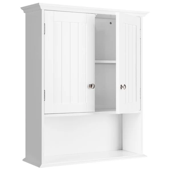 Meuble de Salle de Bain Armoire Murale avec 2 Portes Étagères Réglables Armoire à Pharmacie de Rangement 60x19x71cm Blanc/Gris