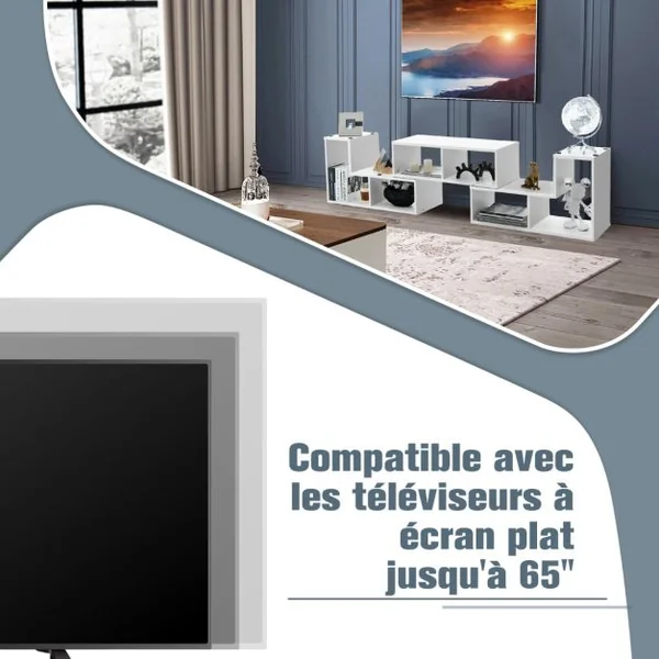 Meuble TV 3 Pièces 134-180x30x43cm Combination Libre pour Télévision Jusqu’à 49 Pouces pour Salon Chambre Bureau en MDF Noir/Blanc/Café/Gris
