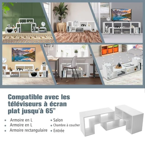 Meuble TV 3 Pièces 134-180x30x43cm Combination Libre pour Télévision Jusqu’à 49 Pouces pour Salon Chambre Bureau en MDF Noir/Blanc/Café/Gris