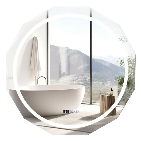 Miroir de Salle de Bain HD à LED Antibuée Miroir Antibuée à Bord Biseauté Unique avec Température en Continu à 3 Couleurs