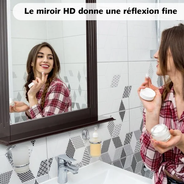 Miroir Mural avec Tablette de Rangement pour Salle de Bain Couloire Chambre en Mdf 57x12x68cm Café