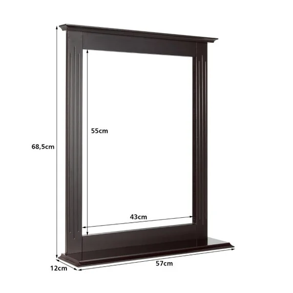 Miroir Mural avec Tablette de Rangement pour Salle de Bain Couloire Chambre en Mdf 57x12x68cm Café