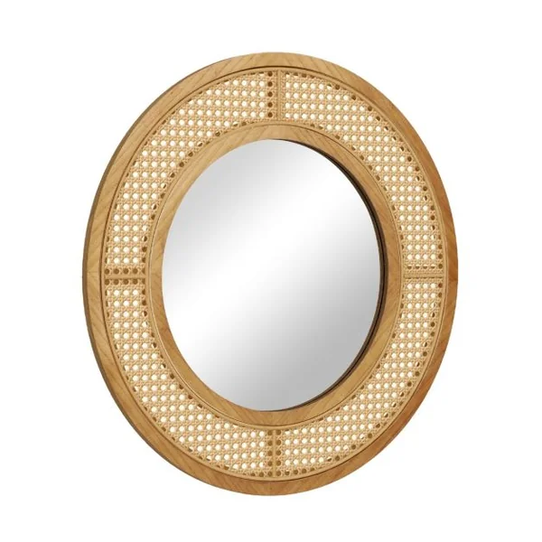 Miroir Mural Rond en Rotin Miroir à Cadre en Bois de 65 cm avec Verre en Aluminium Crochet Métallique et Vis d'Expansion Naturel