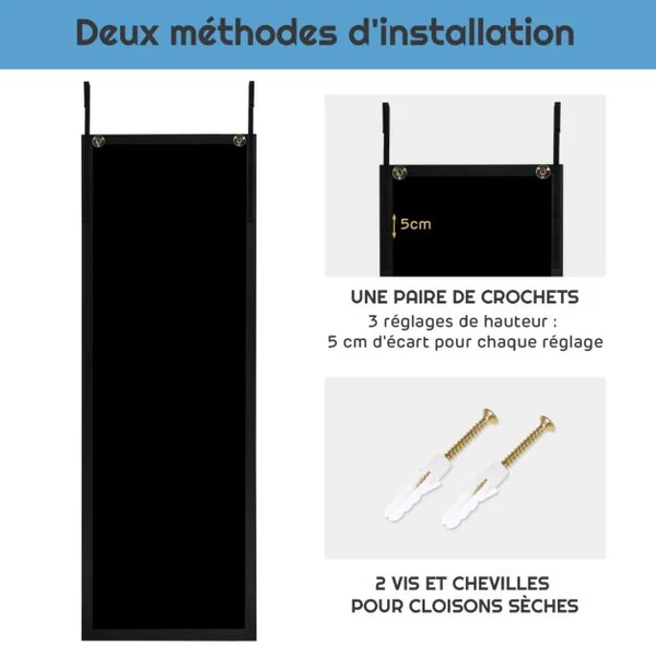 Miroir Mural Suspendu Miroir de Porte 120 x 37 CM avec Crochets de Suspension pour Chambre Salon Vestiaire Noir/Blanc/Or