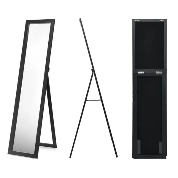 Miroir sur Pied Psyché Miroir Autoportant Rectangulaire 155 x 37 cm Style Scandinave Moderne Blanc/Naturel/Noir