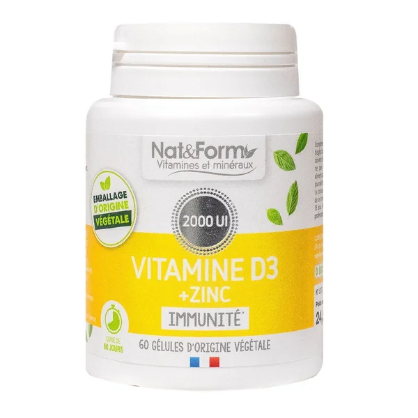 Nat&Form Vitamine D3 + zinc immunité 60 gélules