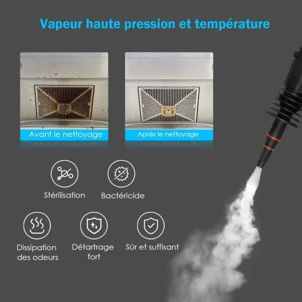 Nettoyeur Vapeur à Main Portable 900-1050 W Réservoir 350 ML 9 Accessoires Température Vapeur : 135°-167°, 27x13,5x21cm