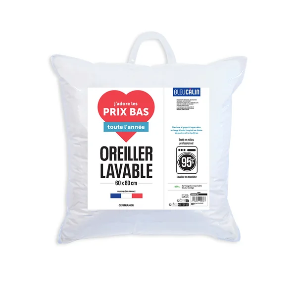 Oreiller lavable à 95°C 60x60cm - BLEU CALIN