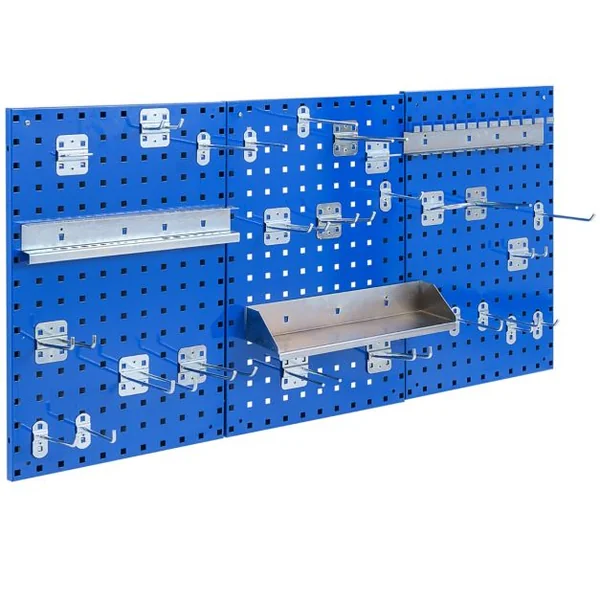 Organiseur Mural en Panneau Perforé Kit de Rangement d'Outils en Métal avec 3 Panneaux Perforés 28 Accessoires de Suspension Bleu Marine