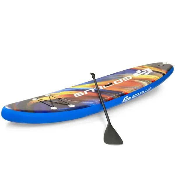 Paddle Gonflable 320x76x15CM en PVC avec Pagaie Alliage Aluminium Réglable Aileron Amovible Pompe Manuel 120KG MAX Bleu