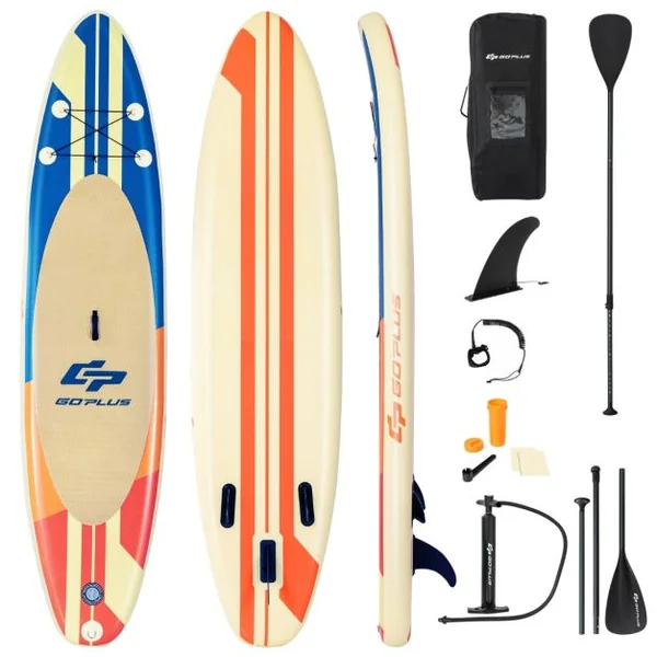 Paddle Gonflable 320x76x15CM en PVC avec Pagaie Alliage Aluminium Réglable Aileron Amovible Pompe Manuel 120KG MAX Marron