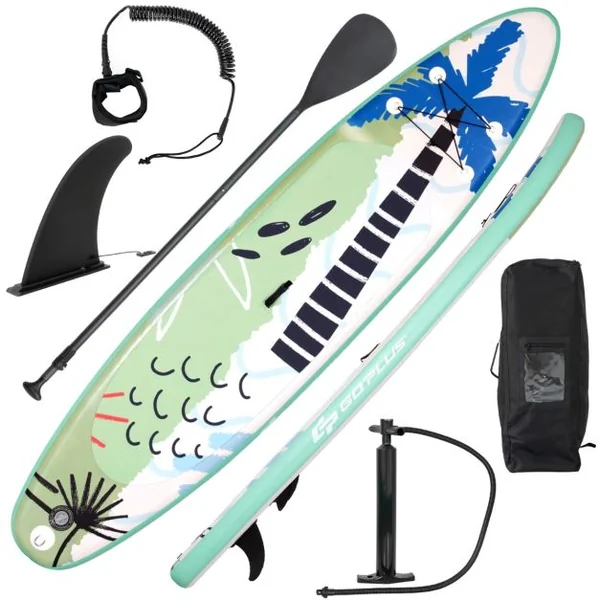 Paddle Gonflable 320x76x15CM en PVC avec Pagaie Alliage Aluminium Réglable Aileron Amovible Pompe Manuel 130KG MAX Vert