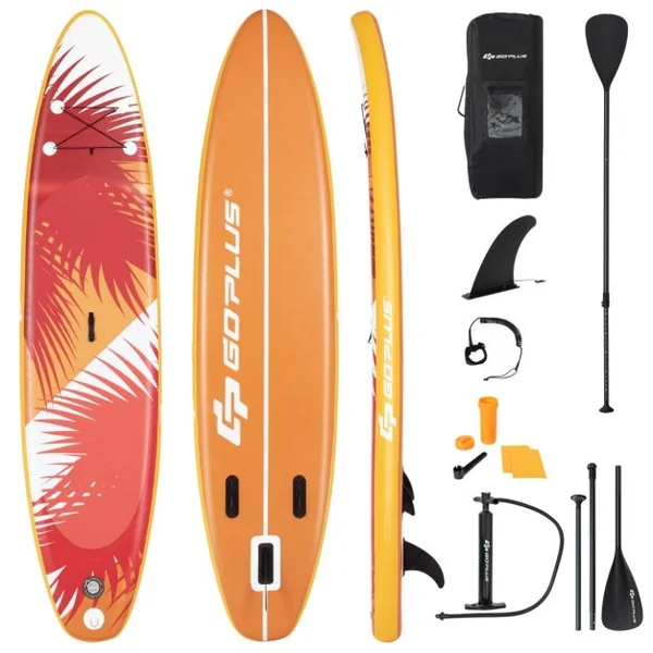 Paddle Gonflable 335x76x15CM en PVC avec Pagaie Alliage Aluminium Réglable Aileron Amovible Pompe Manuel 130KG MAX Orange