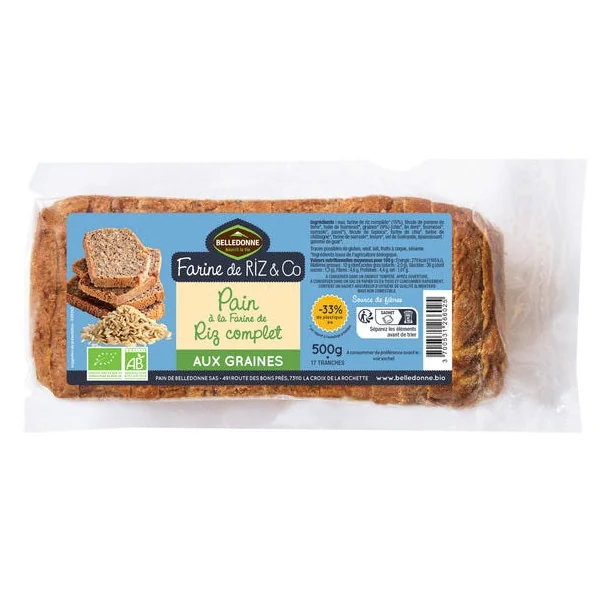 Pain farine de riz complet aux graines tranché (17) 500g