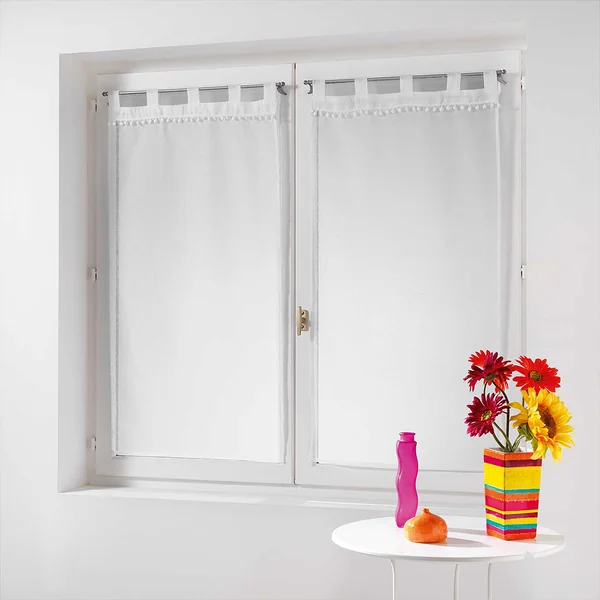 Paire de vitrage polyester à passants POUPETTE blanc 60x160cm