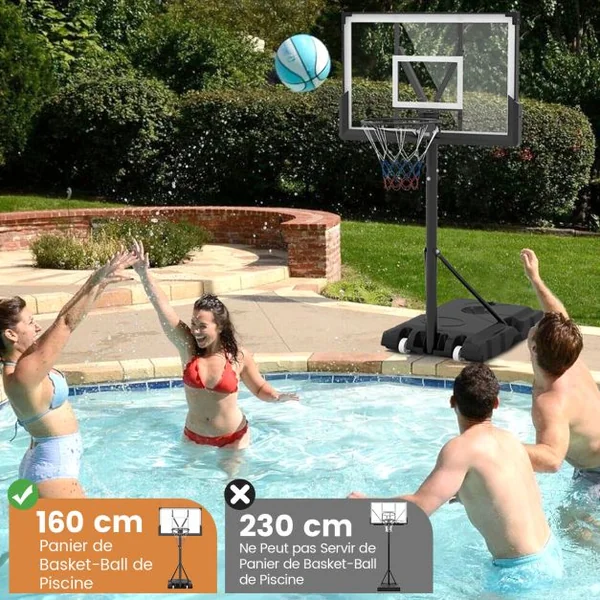 Panier de Basket-Ball Hauteur Réglable 125-305cm Support de Basketball Mobile avec Panneau Arrière Incassable Base Remplissable et Roues