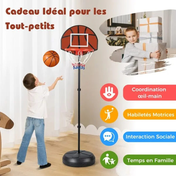 Panier de Basket-Ball Hauteur Réglable 130-180cm avec Cible de Fléchettes Panneau Arrière Double Face 6 Fléchettes Base Remplissable