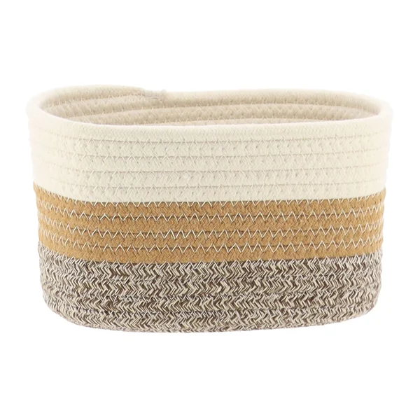 Panier de rangement ovale coton naturel tricolore 21x12x13cm