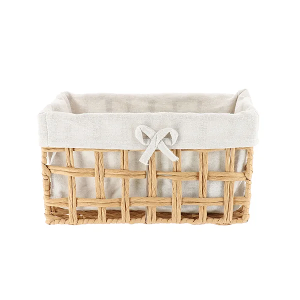 Panier rectangulaire tressé naturel et lin blanc 30x16x15cm