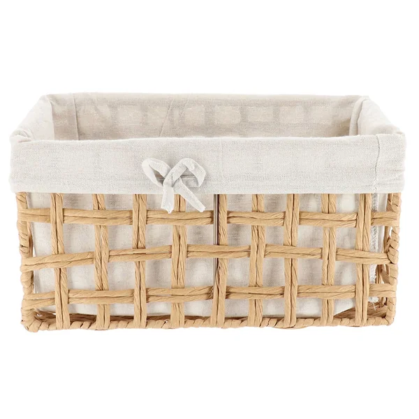 Panier rectangulaire tressé naturel et lin blanc 40x19x23cm
