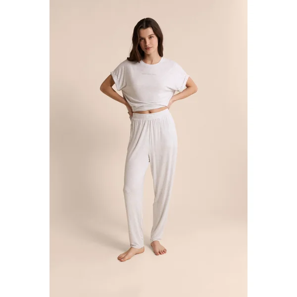 Pantalon de pyjama droit élastiqué réalisé avec une fibre enrichie en Aloe Vera