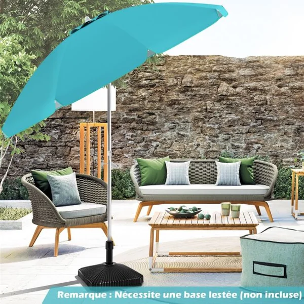 Parasol de Plage de 198 cm avec Bouton Poussoir Inclinable Ancrage pour Sable Sac de Transport Abri Solaire Coupe-Vent Bleu