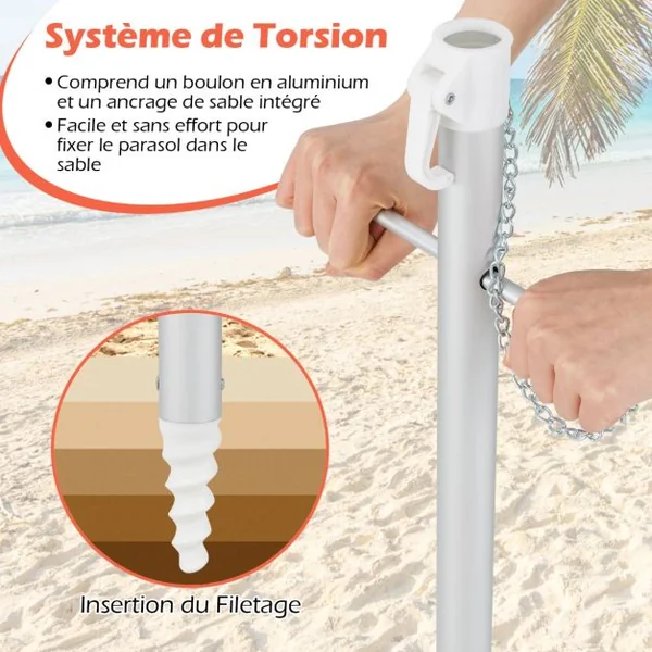 Parasol de Plage de 198 cm avec Bouton Poussoir Inclinable Ancrage pour Sable Sac de Transport Abri Solaire Coupe-Vent Jaune
