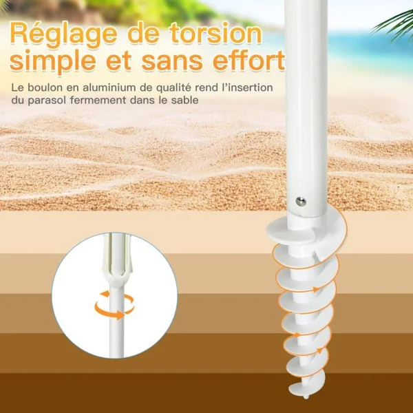 Parasol de Plage Inclinable 2,2 M avec Porte-Gobelet et Protection Solaire UPF50 + Parasol Portable Bleu/Multicolore/Bleu Foncé