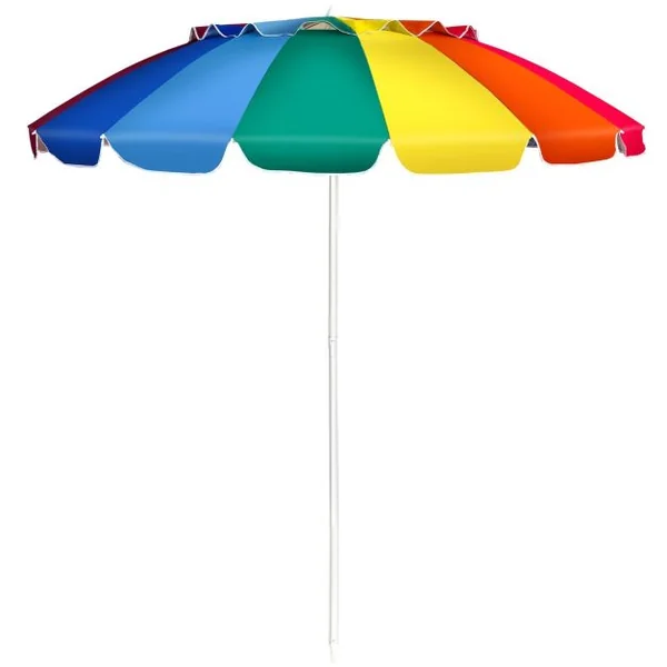 Parasol de Plage Inclinable 2,45 M Protection UPF 50+ Baleines en Fibre de Verre avec Sac Pied Amovible Bleu et Violet/Multicolore/Bleu