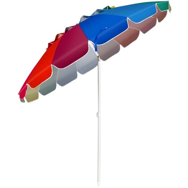 Parasol de Plage Inclinable 2,45 M Protection UPF 50+ Baleines en Fibre de Verre avec Sac Pied Amovible Bleu et Violet/Multicolore/Bleu