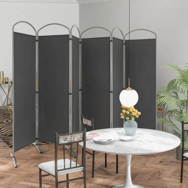Paravent sur Pied 6 Panneaux Pliable 331x188 CM Cloison de Séparation Brise Vue Protéger Privée Gris