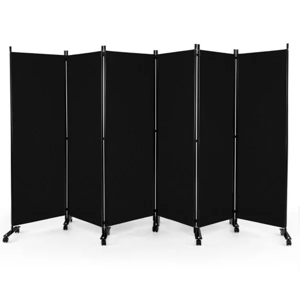 Paravent à Roulette - 6 Panneaux Pliable Détachables 334,5 x 172 cm (L x H) Cloison de Séparation Protéger Privée Beige/Gris/Café/Noir