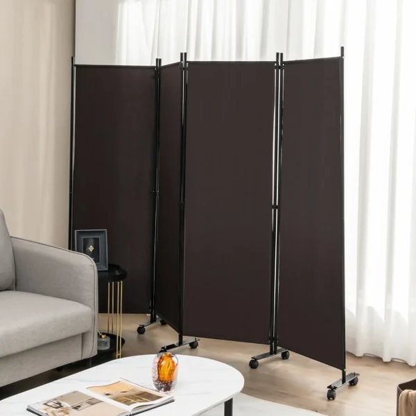 Paravent à Roulettes 4 Panneaux Pliable Brise-vue Cloison de Séparation Pièce sur Pied Protéger Privée 225 x 30 x 173 CM 4 Couleurs au Choix