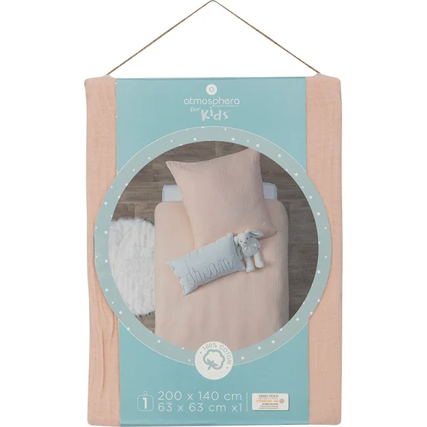 Parure de lit enfant gaze de coton rose 140x200cm