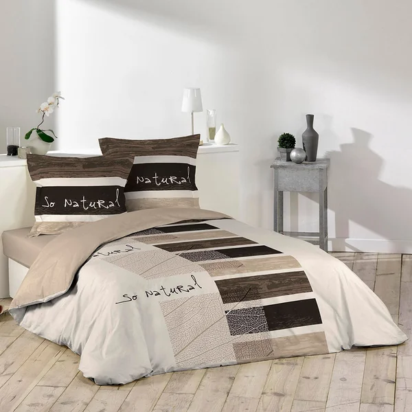 Parure housse de couette 2 personnes coton imprimé SO NATURAL 200x200cm