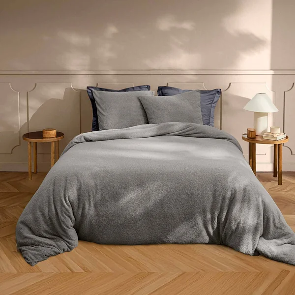 Parure housse de couette bouclette HELA gris anthracite 220x240cm