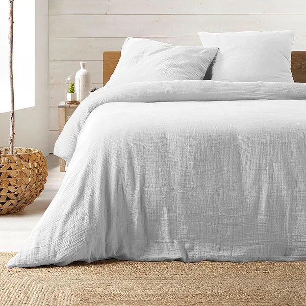 Parure housse de couette gaze de coton ANGELIA blanc 220x240cm