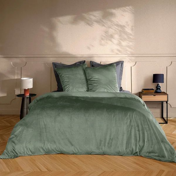 Parure housse de couette velours VELINA cèdre 220x240cm