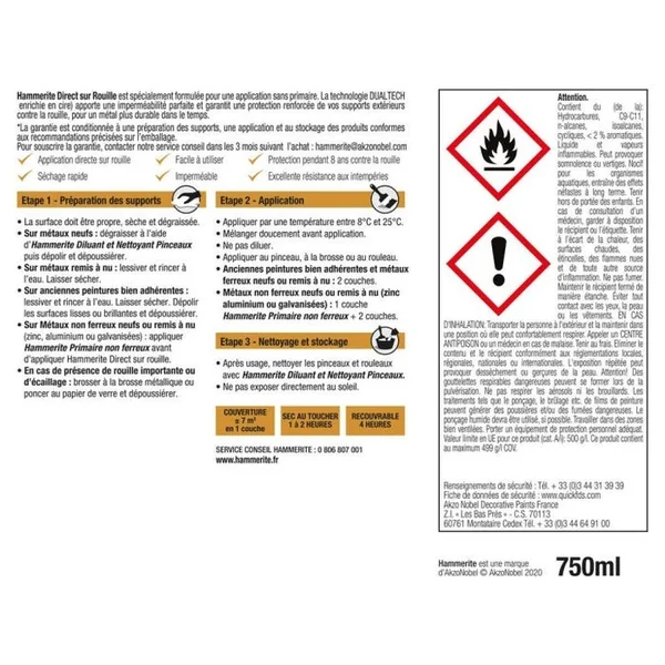 Peinture fer antirouille brillant Laqué Blanc 0,75L