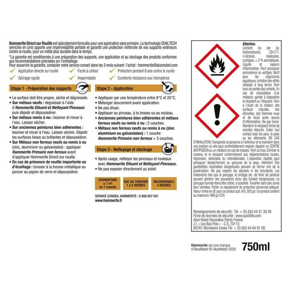 Peinture fer antirouille brillant Rouge Basque 0,75L
