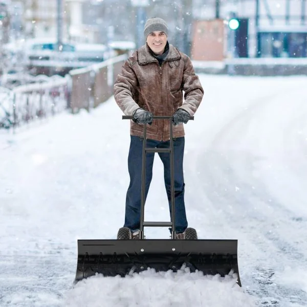 Pelle à Neige en Métal de 91,5 cm avec Roues Pelle Déneigement avec Poignée Réglable en Hauteur et en Angle Noir