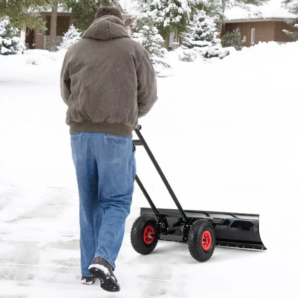 Pelle à Neige en Métal de 91,5 cm avec Roues Pelle Déneigement avec Poignée Réglable en Hauteur et en Angle Noir