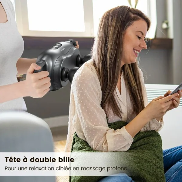 Pistolet à Fascia avec 3 Têtes de Massage Commutables Appareil de Massage avec Fonction de Massage en Profondeur 3 Modes 3 Intensités 15 Min