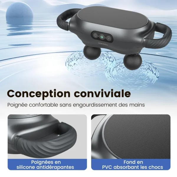 Pistolet à Fascia avec 3 Têtes de Massage Commutables Appareil de Massage avec Fonction de Massage en Profondeur 3 Modes 3 Intensités 15 Min
