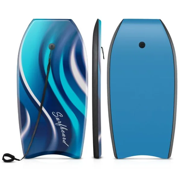 Planche de Bodyboard 41” en XPE et HDPE avec Queue en Croissant Planche de Surf avec Double Canal et Longe pour Poignet Charge 59-91KG