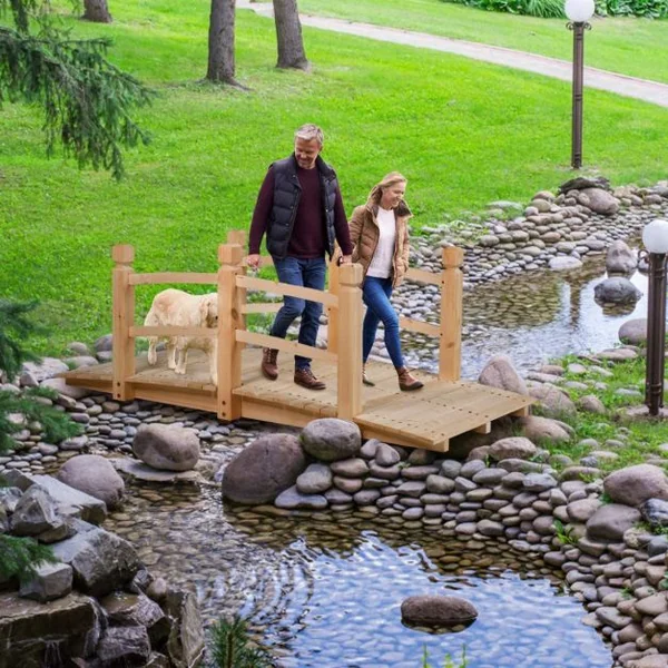 Pont de Jardin Décoration Extérieure Pont de Bassin en Sapin 150 x 67 x 56 cm Chargé Environ 100 kg Brun Clair