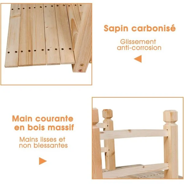 Pont de Jardin Décoration Extérieure Pont de Bassin en Sapin 150 x 67 x 56 cm Chargé Environ 100 kg Brun Clair