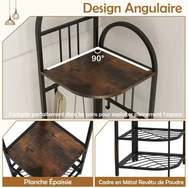 Porte-Manteau d’Angle à 4 Niveaux avec Rangement pour Chaussures Etagère à Chaussures de 180cm de Haut Naturel