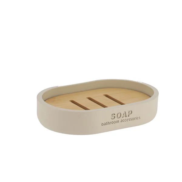 Porte-savon polyrésine beige et bambou 12.3x2.3x8.3cm