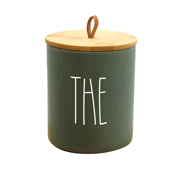 Pot à thé céramique et couvercle bambou vert D 9.6x13cm